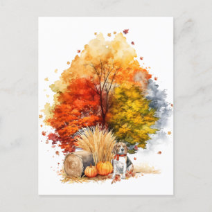 Carte Postale Conception de chien d'automne à l'aquarelle - Beag