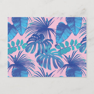 Carte Postale Conception de feuilles tropicales roses et bleues
