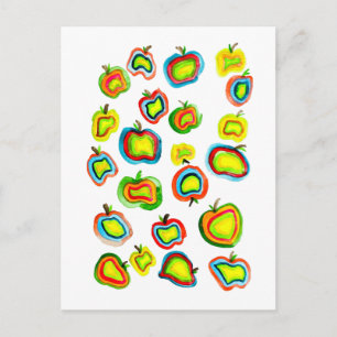 Carte Postale Conception de fruits à l'aquarelle pomme funky