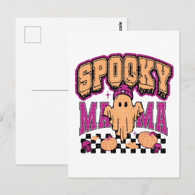 Carte Postale Conception de Halloween Rétro Maman Fantôme Effray (Devant / Derrière)