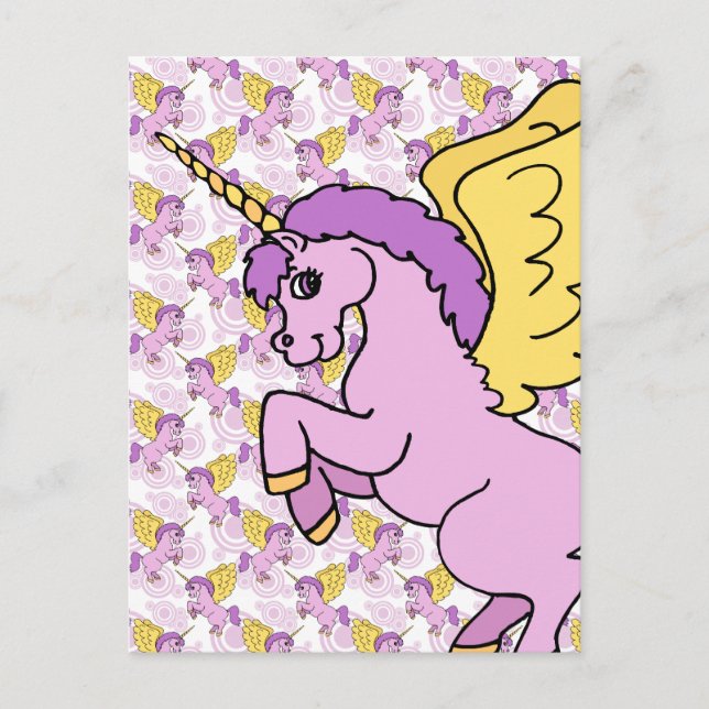 Carte Postale Conception de licorne rose et violette (Devant)