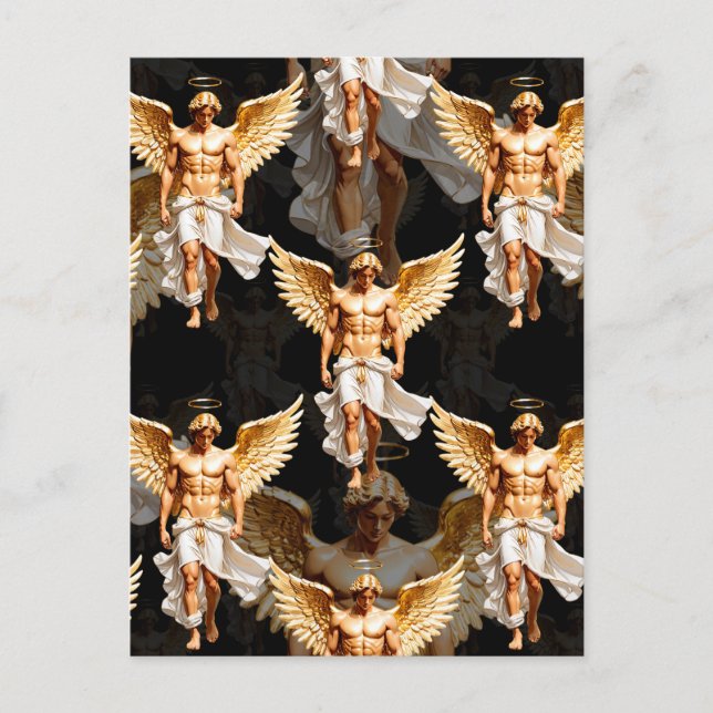 Carte Postale Conception de motif d'anges dorés célestes  (Devant)
