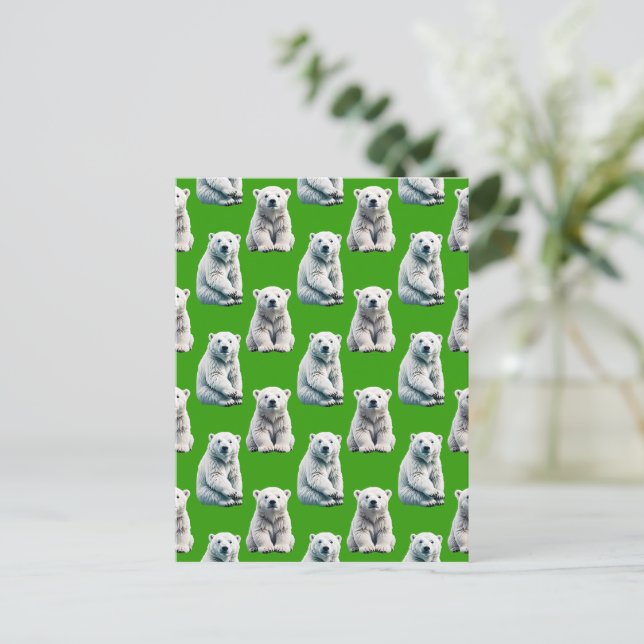 Carte Postale Conception de motif d'ours polaire vert  (Debout devant)