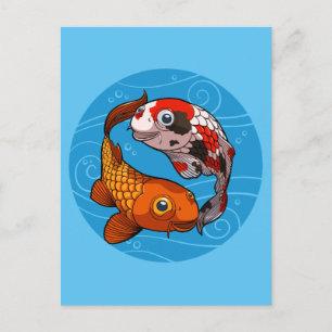 Carte Postale Conception de Yin Yang de carpes Koi drôles Illust