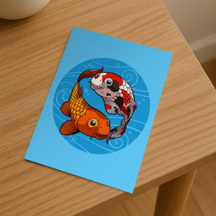 Carte Postale Conception de Yin Yang de carpes Koi drôles Illust