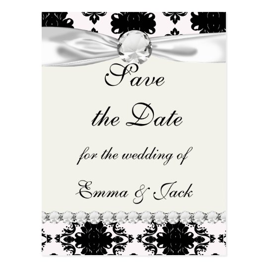 Carte Postale conception romantique blanche et noire de damassé
