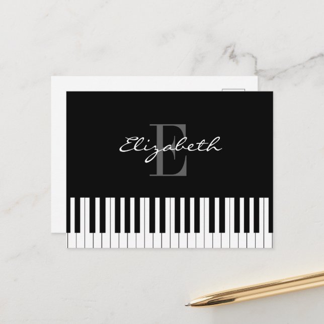 Carte Postale Conception simple de monogramme de piano (Devant/Arrière en situation)