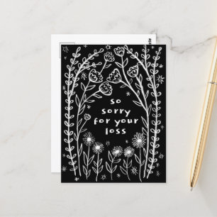 Carte Postale CONDOLÉANCES Dessin Doodle Floral Fantaisiste Déso