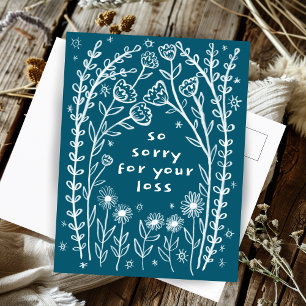 Carte Postale CONDOLÉANCES Floral Fantaisie Esquisse Doodle Déso