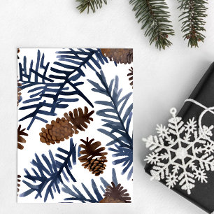 Carte Postale Cônes de pin & Branches   Peinture d'hiver à l'aqu