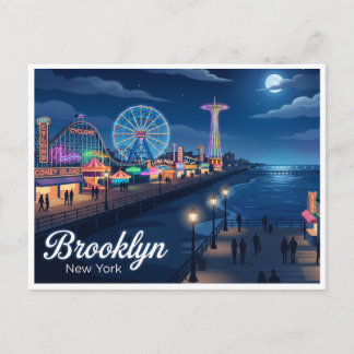 Carte Postale Coney Island la nuit Brooklyn New York