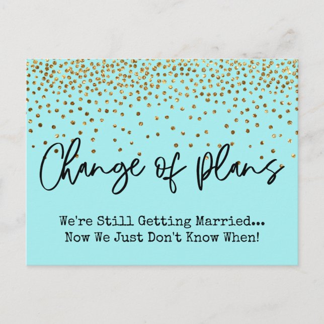 Carte Postale Confetti Aqua Changement de plan Reporté Mariage (Devant)