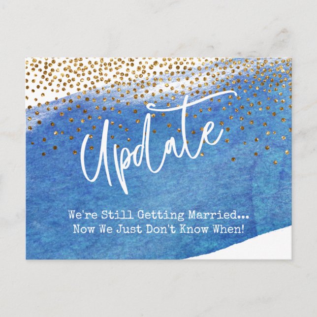 Carte Postale Confetti, Aquarelle Bleue Mise à jour du Mariage r (Devant)