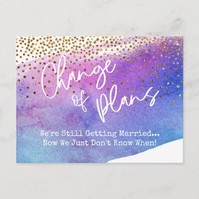 Carte Postale Confetti et aquarelle Changement de Mariage report (Devant)
