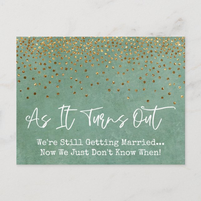 Carte Postale Confetti & Grunge Green Sassy Mariage reporté (Devant)