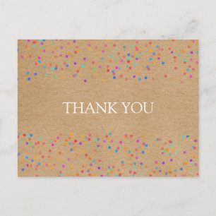 Carte Postale Confettis Arc-en-ciel Kraft Rustique Merci