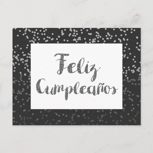Carte Postale Confettis argentés et paillettes Feliz Cumpleanos (Devant)