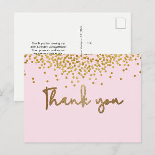 Carte Postale Confettis dorés personnalisés pour 40ème anniversa