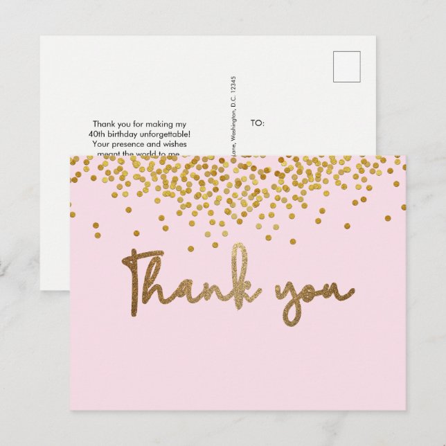 Carte Postale Confettis dorés personnalisés pour 40ème anniversa (Devant / Derrière)