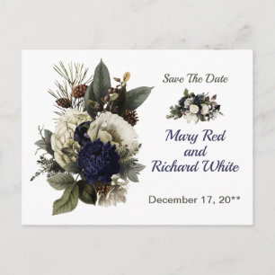 Carte Postale Conifer Floral Peony Mariage d'hiver Enregistrer l
