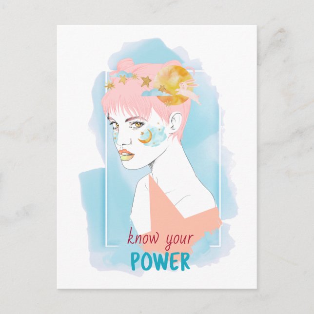 Carte Postale Connaissez votre pouvoir motivation citation fille (Devant)