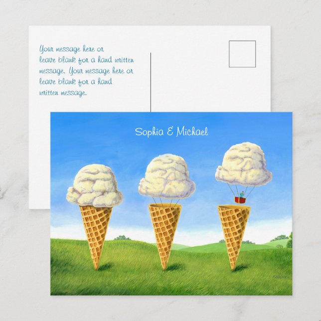 Carte Postale Conne de crème glacée, Whimsical de ballon à air c (Devant / Derrière)