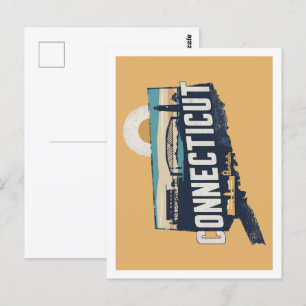 Carte Postale Connecticut Retro Voyage Design Icone États-Unis