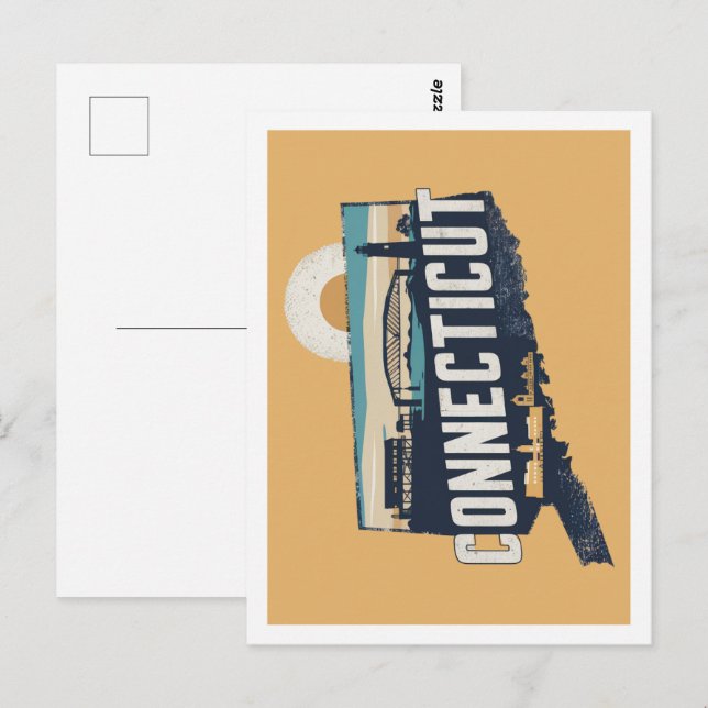 Carte Postale Connecticut Retro Voyage Design Icone États-Unis (Devant / Derrière)