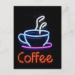 Carte Postale Connexion café Neon en noir