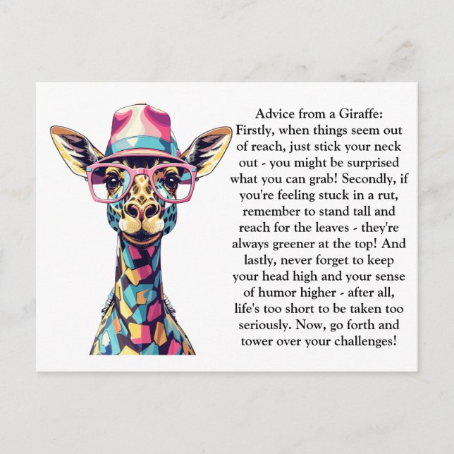 Carte Postale Conseil Drôle D'Une Giraffe (Devant)