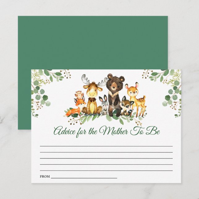 Carte Postale Conseils de Baby shower pour les animaux des bois (Devant / Derrière)