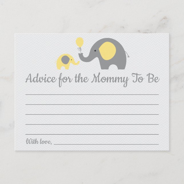Carte Postale Conseils pour le Baby shower des éléphants jaunes  (Devant)