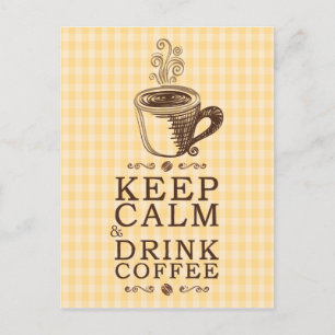 Carte Postale Conserver le calme Boire Café jaune carré arrière 