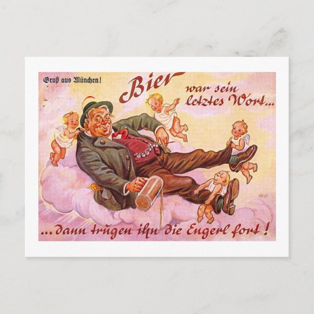Carte Postale Consommation de bière avec des anges allemand vint (Devant)