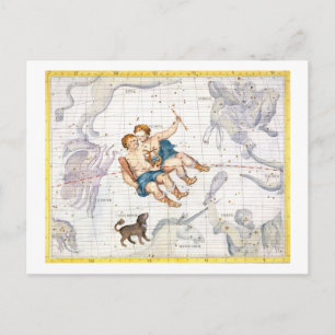 Carte Postale Constellation de Gemini avec Canis Mineure, plaque