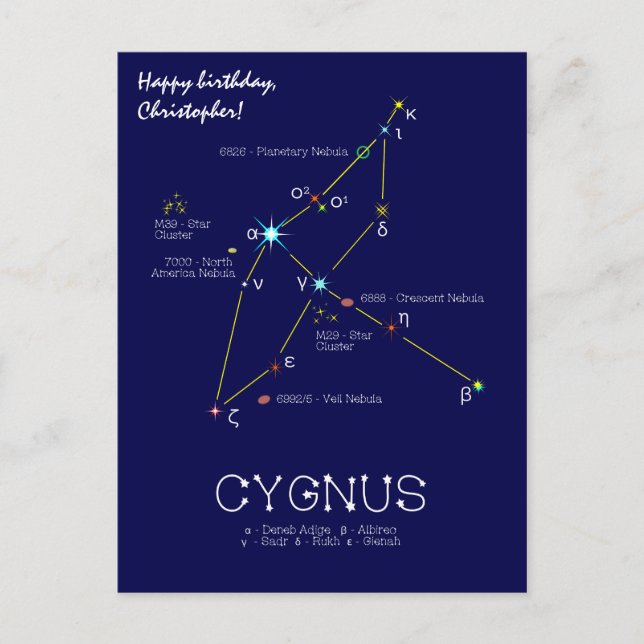 Carte Postale Constellation de l'hémisphère nord Cygnus (Devant)