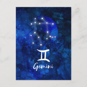 Carte Postale Constellation du zodiaque des Gémeaux Galaxie Bleu