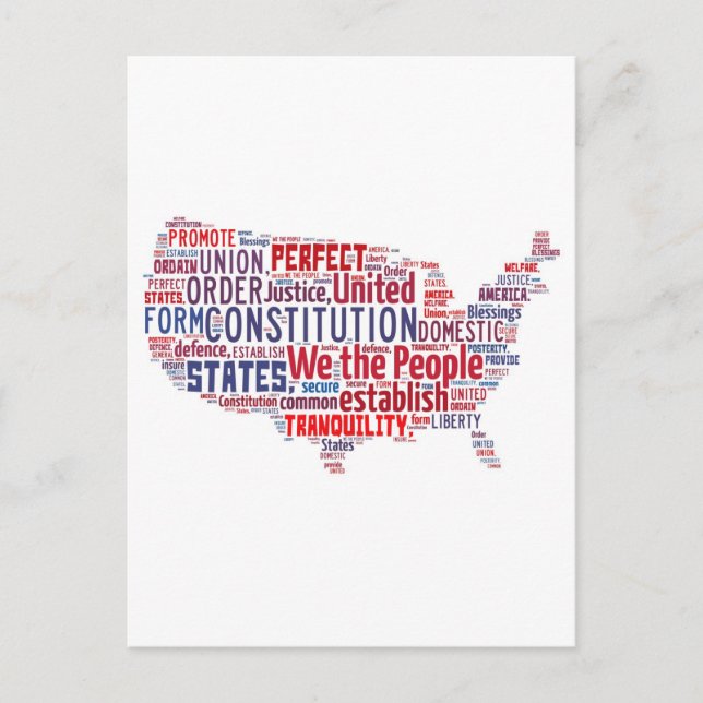 Carte Postale Constitution des États-Unis en forme de USA (Devant)