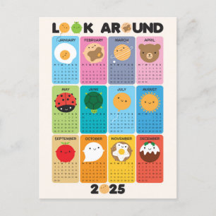 Carte Postale Consultez le calendrier Kawaii 2025