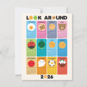 Carte Postale Consultez le calendrier Kawaii 2026