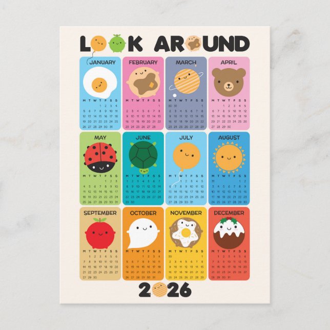 Carte Postale Consultez le calendrier Kawaii 2026 (Devant)