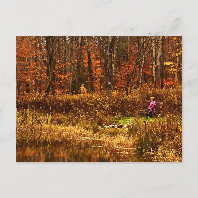 Carte Postale Contempler l'étang d'automne (Devant)