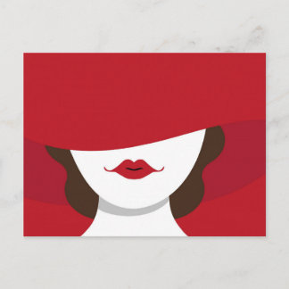 Carte postale contemporaine de dame au chapeau rou