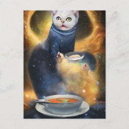 Carte Postale contenu génératif chat dans l'espace mangeant de l