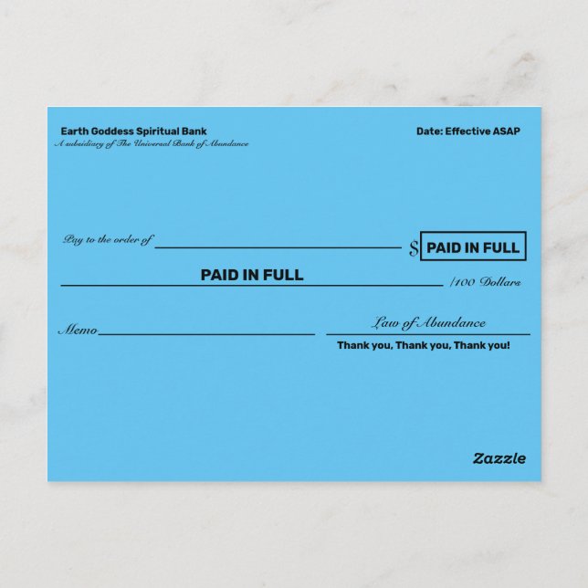 Carte Postale Contrôles d'abondance pour Manifester la richesse (Dos)