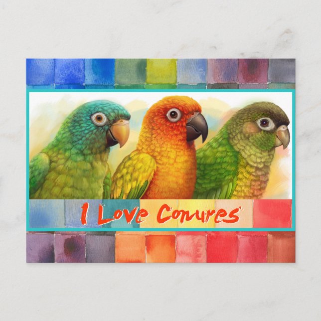 Carte Postale Conures à carreaux verts à couronnes bleues (Devant)
