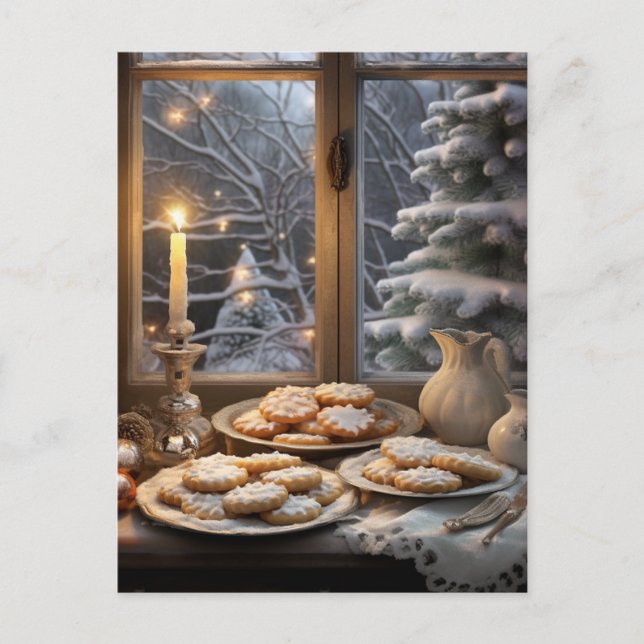 Carte Postale Cookies de Noël en journée enneigée (Devant)