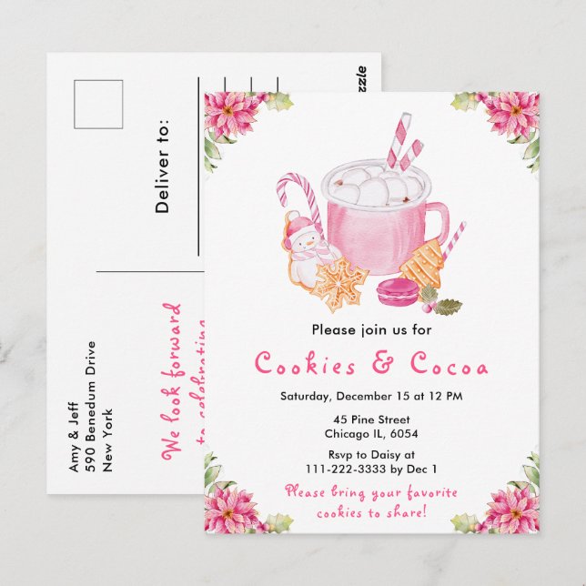 Carte Postale Cookies de Noël et cacao rose (Devant / Derrière)