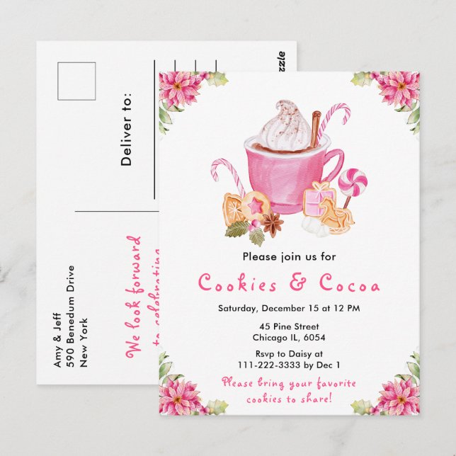 Carte Postale Cookies de Noël et cacao rose (Devant / Derrière)