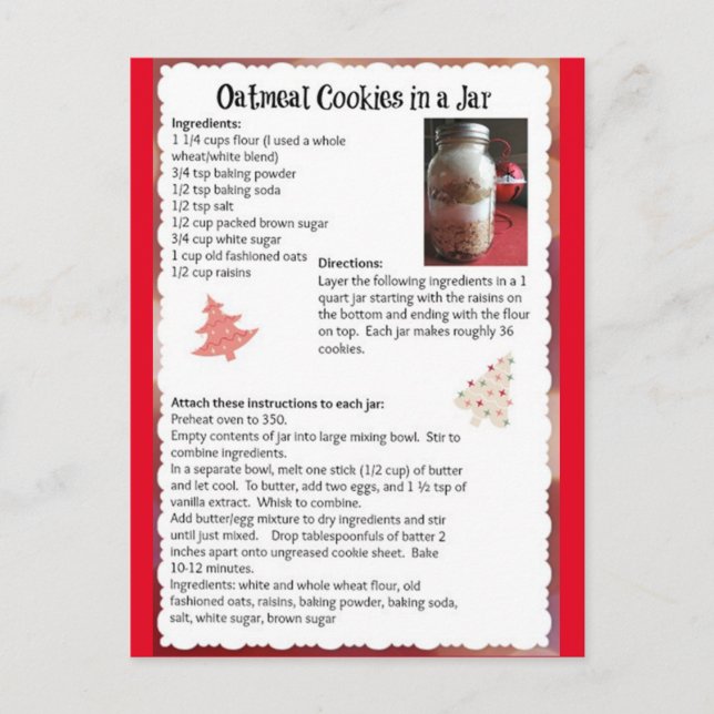 Carte Postale Cookies De Plat D'avoine Dans Une Recette De Jar (Devant)